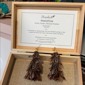 Brackish Phantom Feather Drop Earrings - Brown